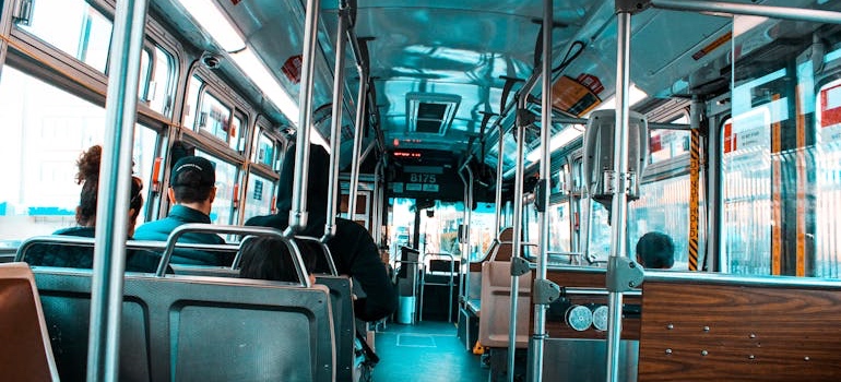 The interior of a bus you can see after moving to Manhattan from the other boroughs