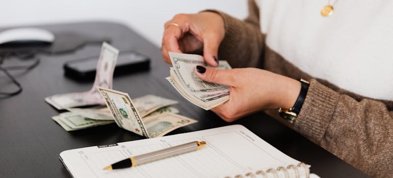 A woman counting money