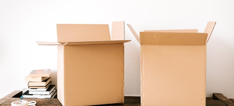 Cardboard moving boxes on a table