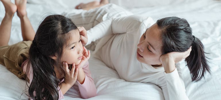 A mother talking to her daughter