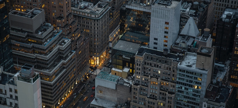 Aerial view of Manhattan at night