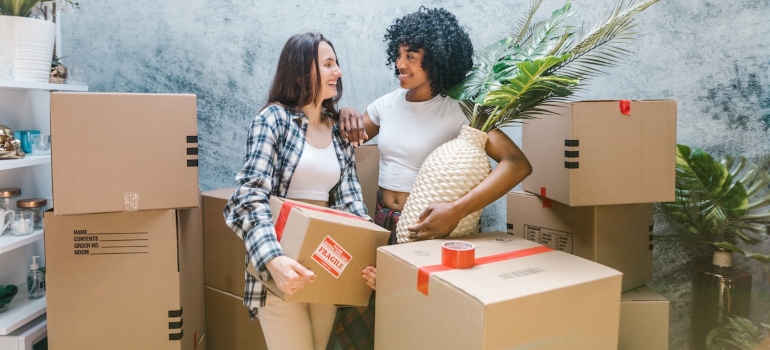 two women packing