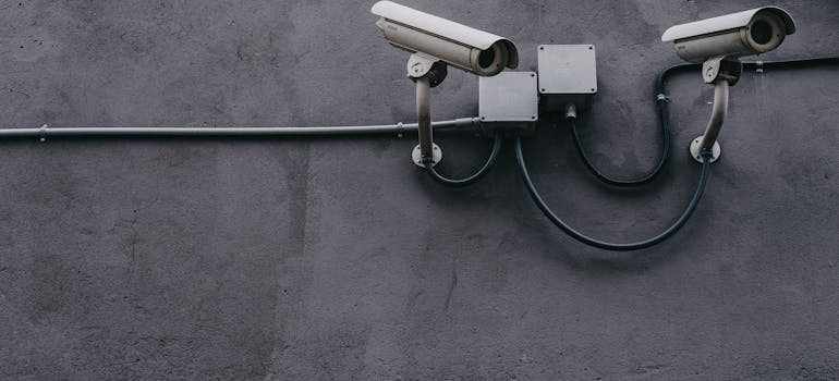 Security cameras on a wall