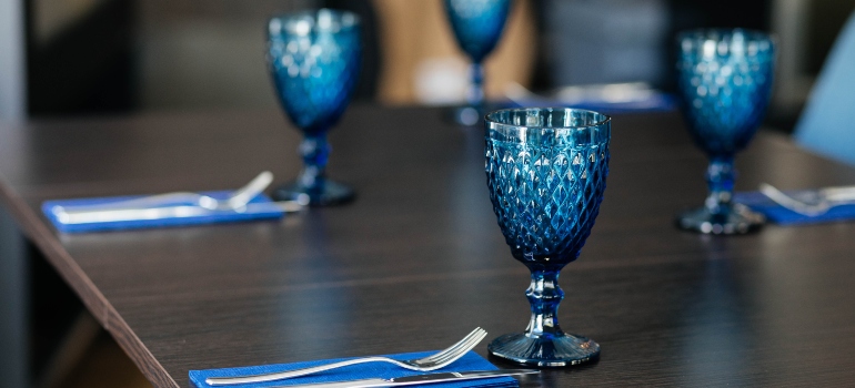 Blue glassware for packing valuables and fragile items